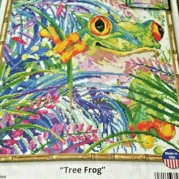 Cross Stitch Kit Design Works TREE FROG Counted #3267HL 12"x12" Sealed USA - Picture 4 of 7